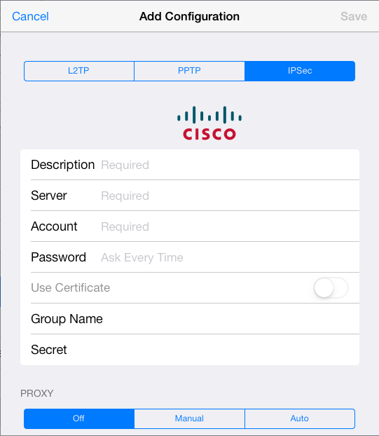 VPN Settings in iOS