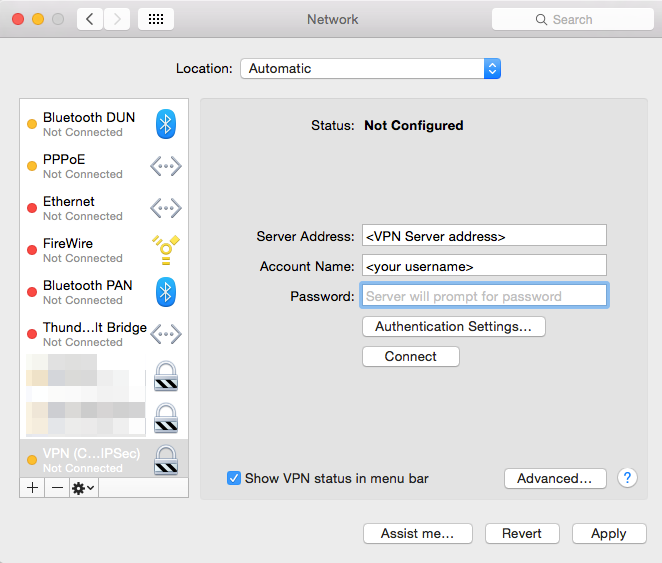 VPN Settings in OSX
